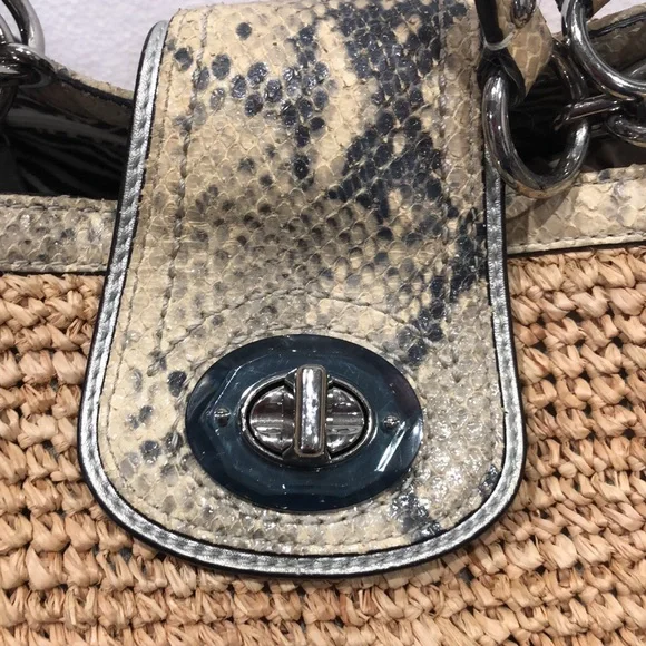 Coach Hampton Python Leather Trim Straw Shoulder Tote - Picture 3 of 12
